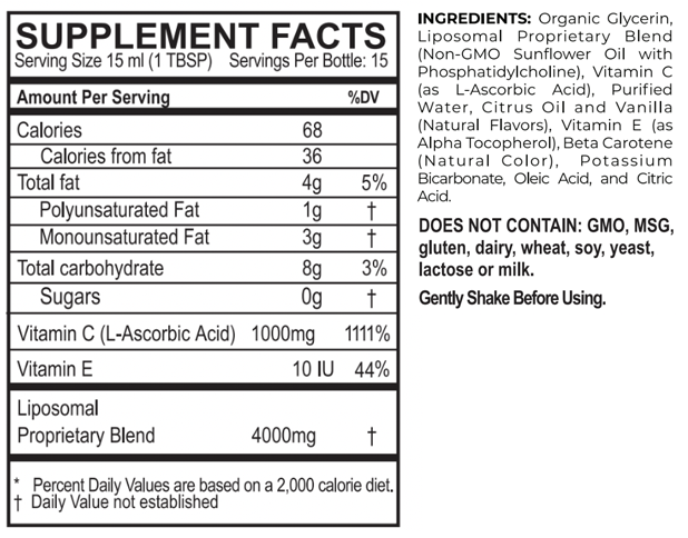 Purality Health Vitamin C nutrition label